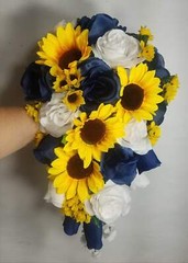 Navy Blue White Rose Sunflower Bridal Wedding Bouquet Accessories