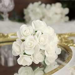 48 WHITE Mini Roses 4″ Foam ARTIFICIAL FLOWERS Stems Party Wedding DIY Supplies