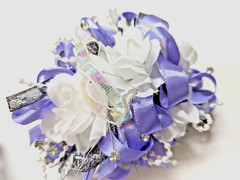 Lavender & White SILK Flower Wrist Corsage & Boutonniere Set. Prom, wedding