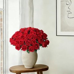 50 PCS Roses Artificial Flowers, Real Looking Fake Roses with Long Stems Red