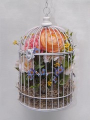 Wedding Decor Birdcages w/ Silk Flowers – Set Of 5