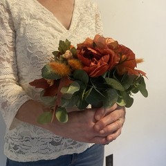 Beautiful Bridal Wedding Bouquet Budget Handmade Faux Flowers Orange Red Yellow