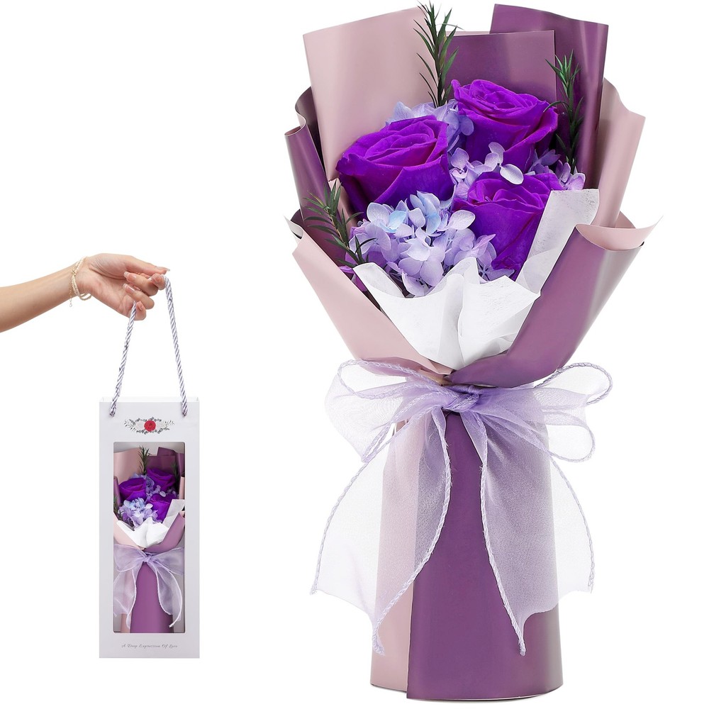3 Roses Mothers Day Gift Flower Bouquet Gifts Delivery Purple Flower Set Her