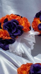 23 Pc Wedding Bouquet Set, Purple Roses, Orange Roses, White, Bouquet Package