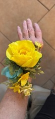 Prom Wrist Corsage & Bout Yellow Rose & Fillers, White Bow. Perfect For Prom.