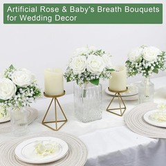 Elegant Ivory Silk Rose Flower Bouquets – 6 Bridesmaid Size, 7 Inch, Wedding
