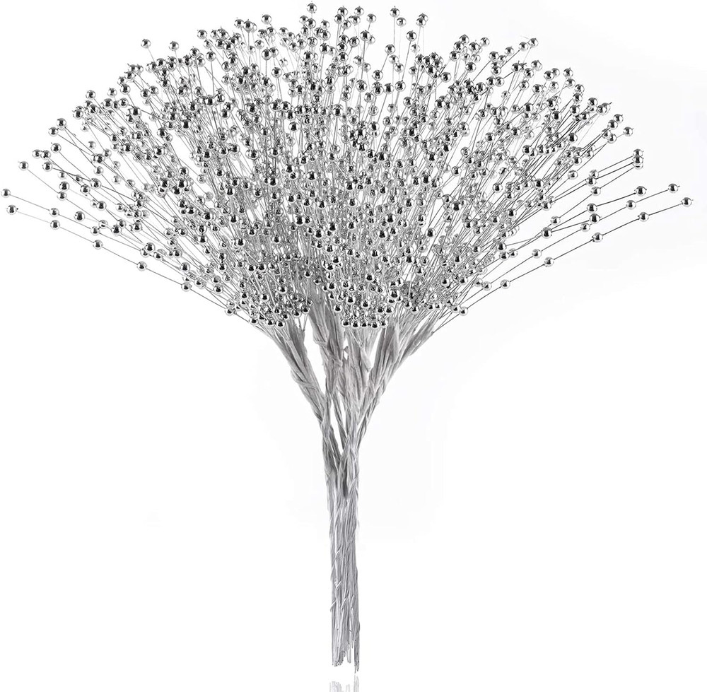 50Pcs Beaded Stick Bride Wedding Pearl Bouquet Party Decoration (Silver)