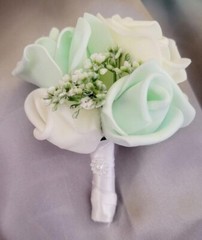 Bride Brooch Bouquet and Groom Boutonnière (Mint Green and off White