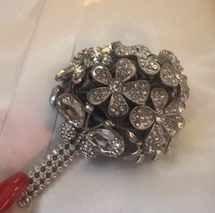 Bride Brooch Bouquet Wedding Silver Grey Base Clear Rhinestones￼ 5pc set