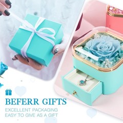 Beferr Gifts for Mom Preserved Real Rose with Necklace Eternal Light Blue