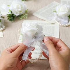 2pcs Wedding White Rose Wrist Flowers Artificial Rose Flowers for Ceremony Pr…