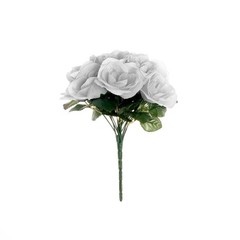 SILVER 12″ tall Velvet Roses ARTIFICIAL FLOWERS Bouquet Wedding Home Decorations