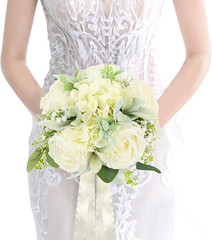 Set of 6 Ivory White Artificial Rose Wedding Bouquets for Bride & Bridesmaids