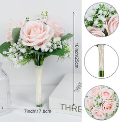 Set of 6 White & 6 Peach Pink Artificial Bridesmaid Bouquets for Weddings
