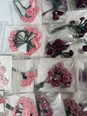 Vintage Craft Bulk Lot Satin Ribbon Roses Wire Stem Roses Assorted Size Colors