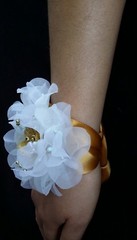 Wedding White Gold Flower Wrist Corsage, Prom, Homecoming, Military Ball,Boda,