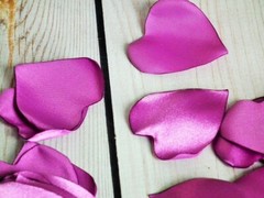 Heart shaped radiant orchid satin rose petals, 100 ct artificial purple petals
