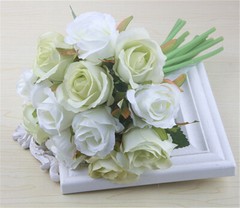 12Heads Rose Flowers Wedding Bouquet Silk Floral Artificial Flowers Home Decor