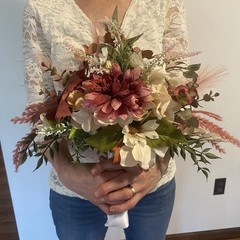 Bridal Wedding Bouquet Hand made Budget Friendly Faux Flowers White Pink Green