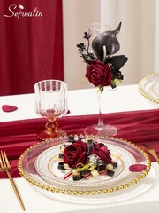 Serwalin Burgundy Prom Corsage and Boutonniere Set, Artificial Calla Lily Red Ro