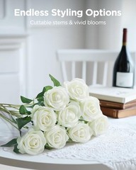 Pcs Roses Artificial Flowers, Fake Velvet Silk Rose Bulk Faux Flower 50 White