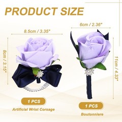 2Pcs Wrist Corsage Boutonnieres Set with Navy Blue Ribbon, Light Purple