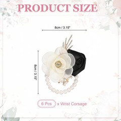 Rose Wrist Corsage, 6Pcs Wrist Corsage Bracelets Flower Wristlet, Black