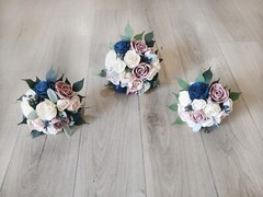 Navy & Dusty Rose Bridal Bouquet Sola Wood Bridesmaid Blue Pink Wedding Flowers