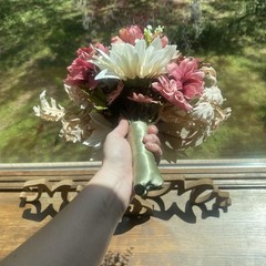 Bridal Wedding Bouquet Hand made Budget Friendly Faux Flowers White Pink Green