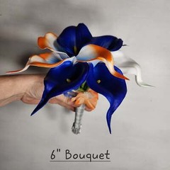Orange Royal Blue Calla Lily Bridal Wedding Bouquet Accessories
