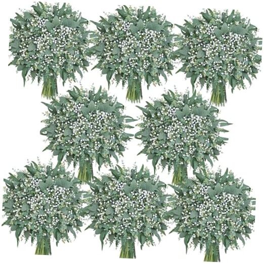 Pcs 7 Kinds Mixed Artificial Eucalyptus Greenery Stems Bulk, Baby Breath 360
