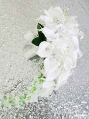 Elegant Calla Lily & Pearl Wedding Bouquet – White Rose Diamonds