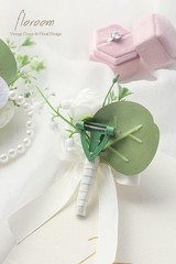 Ivory Rose Wrist Corsage Bracelet Wristlet Band and Men Boutonniere Set for Whit