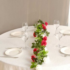 2 RED IVORY 7 ft long Silk Rose Wedding Garland Leaves Bendable Wire Vines Home
