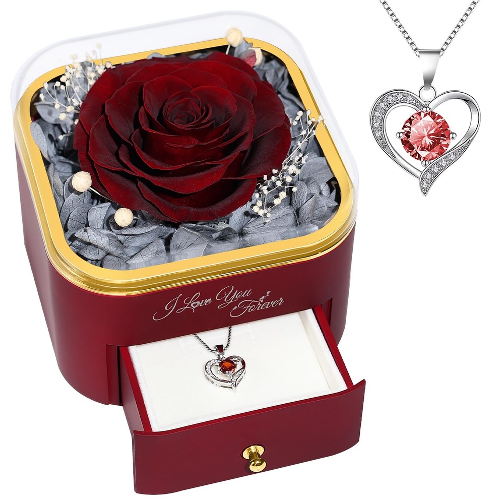 Beferr Preserved Rose with Necklace for Mom Birthday Gifts Eternal Burgundy