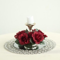 4 Burgundy CANDLE RINGS with SILK ROSES Wedding Flowers for Centerpieces