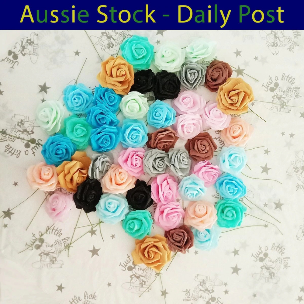 Artificial Flowers Mixed Colours Foam Rose Fake Bride Bouquet Wedding 7cm 42pcs