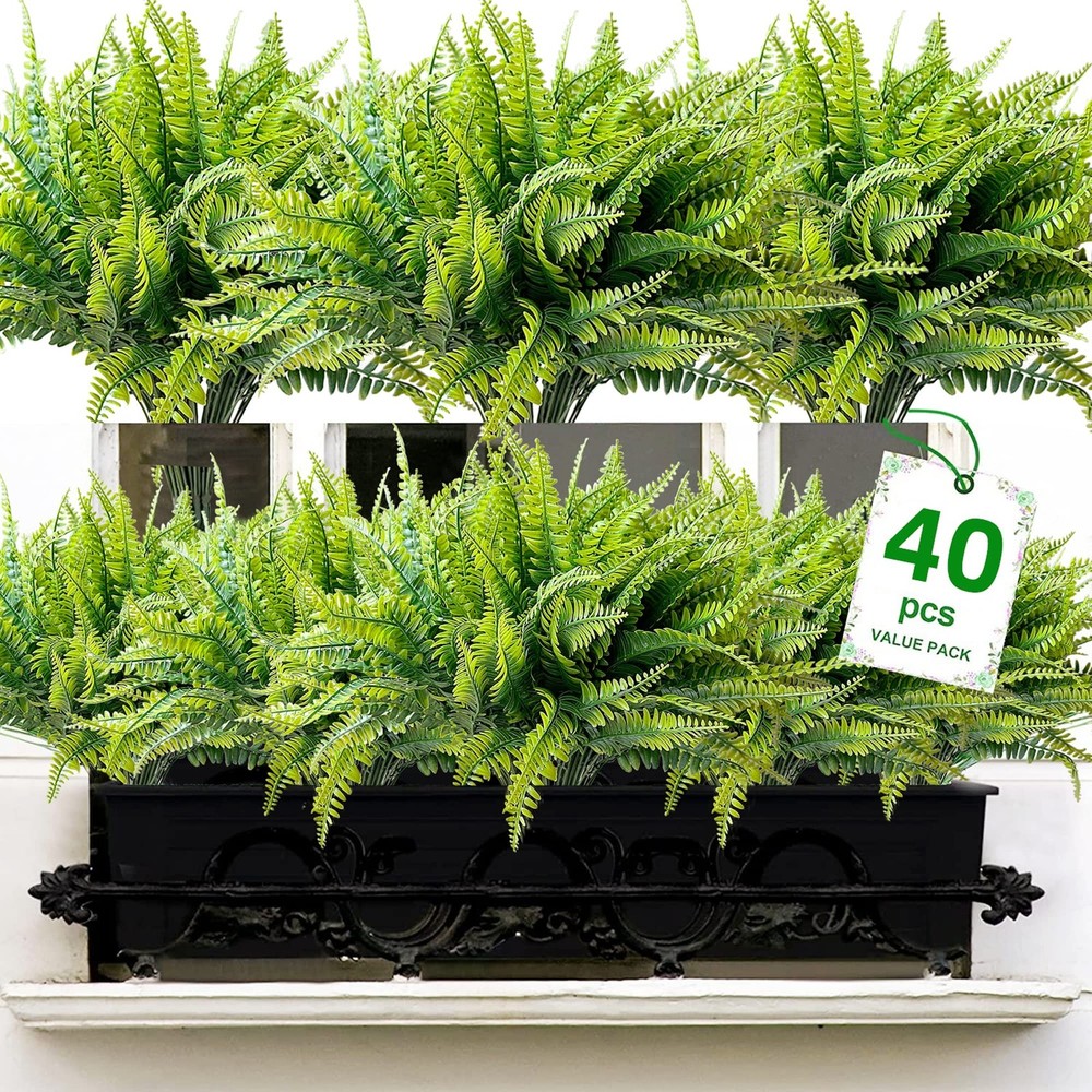 40 Pcs Artificial Boston Fern Plants Bushes Outdoor Fake Flowers Bulk Greener…