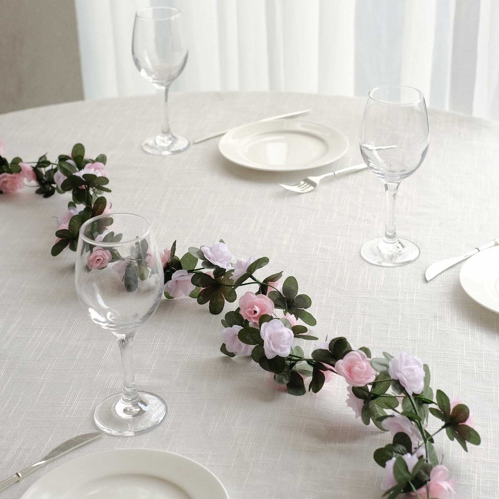 2 BLUSH DUSTY ROSE 8 ft long Silk Mini Rose Wedding Garland Leaves Bendable