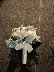 Off White Blush Pink w/greens Bouquet Artificial Sola Wood Wedding Flowers