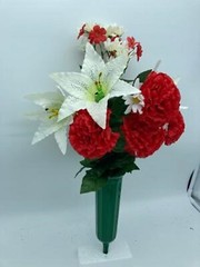 Silk Red Carnation & White Lilly Bouquet Vase