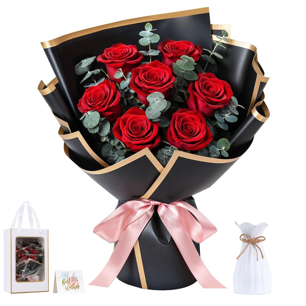 Lewondr Flower for Delivery, Preserved Flowers 13.4 × 8.86 × 4.92 in, Red