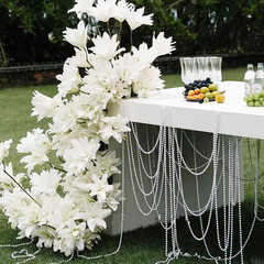 White Pearl Garland Strand,3Mm Crystal Beads Faux Bead Spool Rope for Wedding Pa