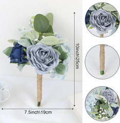 Bridesmaid Bouquets for Wedding 7 Inch- Set of 6 Artificial Flowers Bouquet Navy