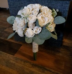 Ivory White Bridal Bouquet Artificial Sola Wood Roses Eucalyptus Wedding Flowers