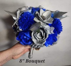 Royal Blue Silver Rose Calla Lily Sola Wood Bridal Wedding Bouquet Accessories