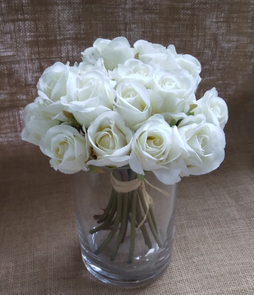 Bouquet 18/8” Artificial Ivory White Roses FLOWERS Faux Roses Wedding Bouquet
