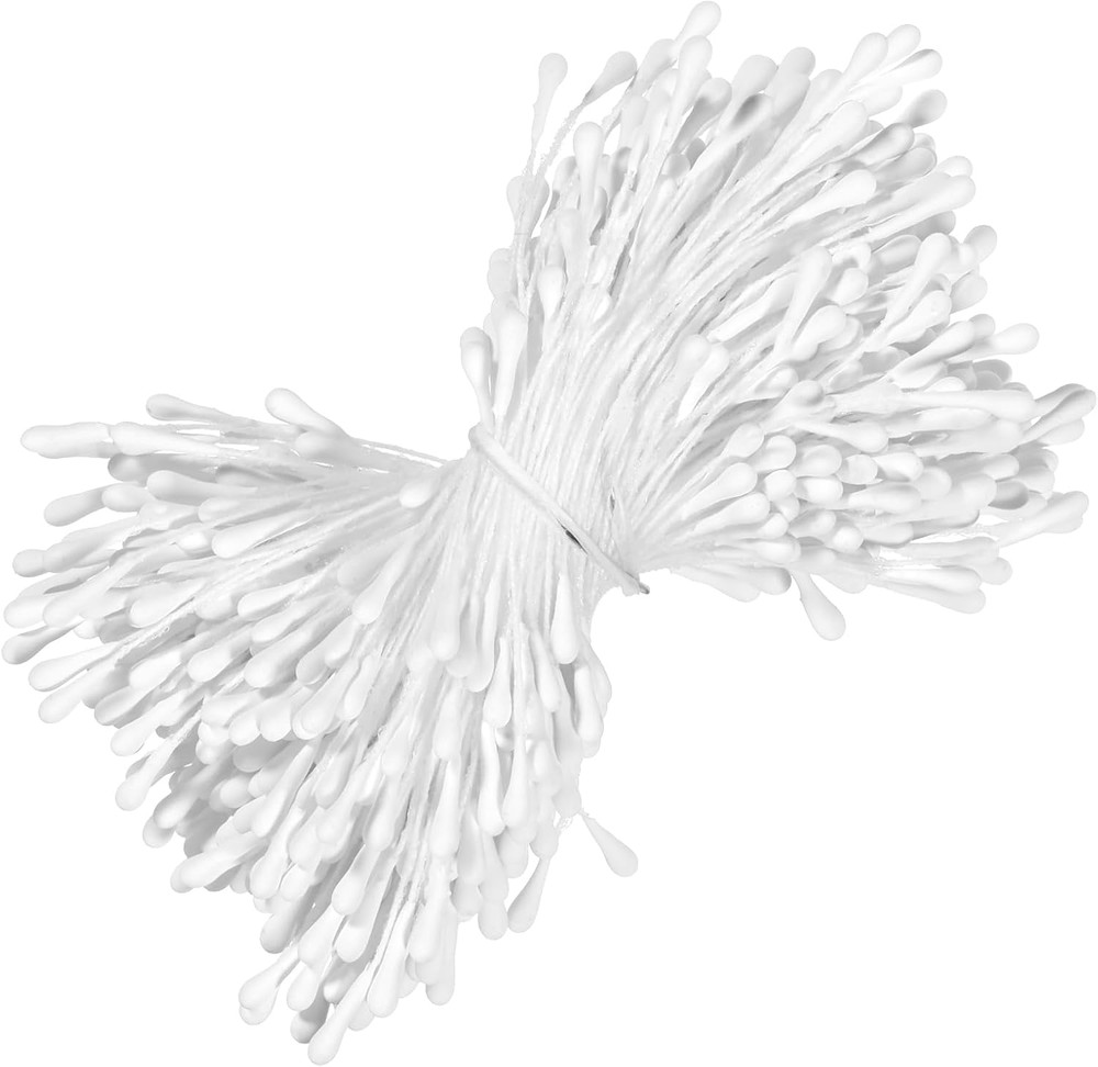 400 Pack White Pearl Double Head 2mm Flower Stamens Artificial Floral Pistil DIY