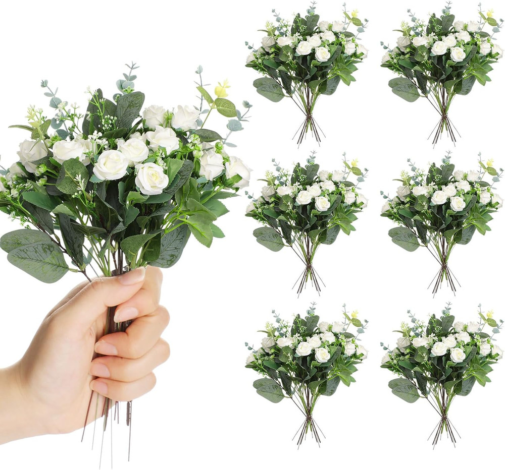 Set of 6 Bridesmaid Bouquets for Wedding, 6 White Roses Bouquets, and 155 Pcs 3