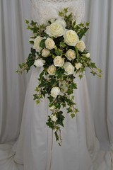Creamy Rose and Ivy Cascade Faux Silk Wedding Bouquet